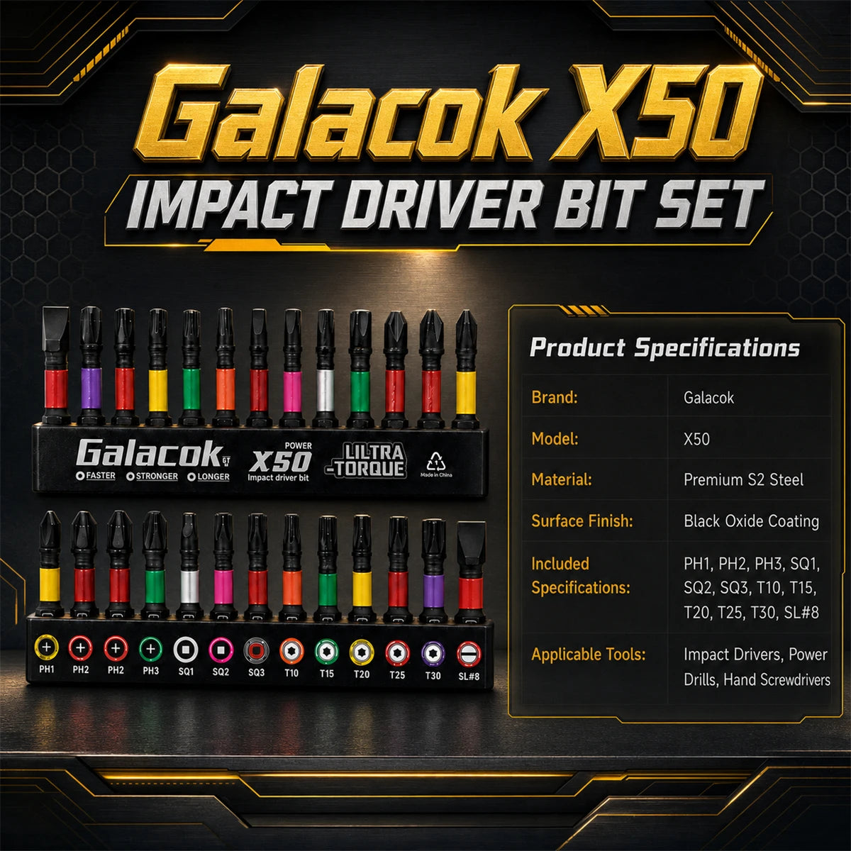 13PCS Impact Phillipes/Square/Slotted Screwdriver Bits Set 2