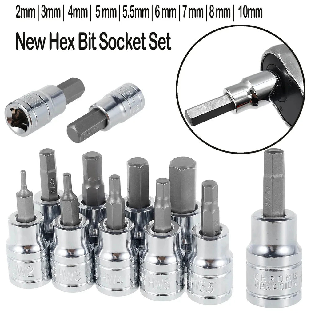 3/8 Inch Hex Bit Socket Set Sturdy Allen Key Sockets Profess