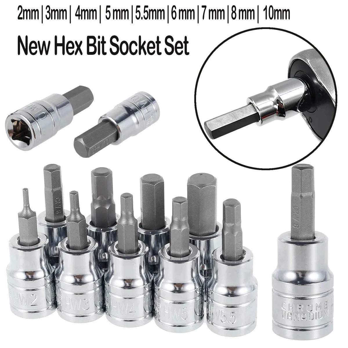 3/8 Inch Hex Bit Socket Set Sturdy Allen Key Sockets Profess