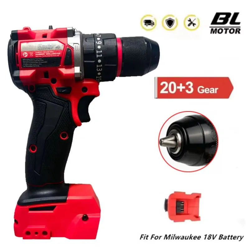 For Milwaukee 18V Battery Brushless Electric Drill 20+3 Torq
