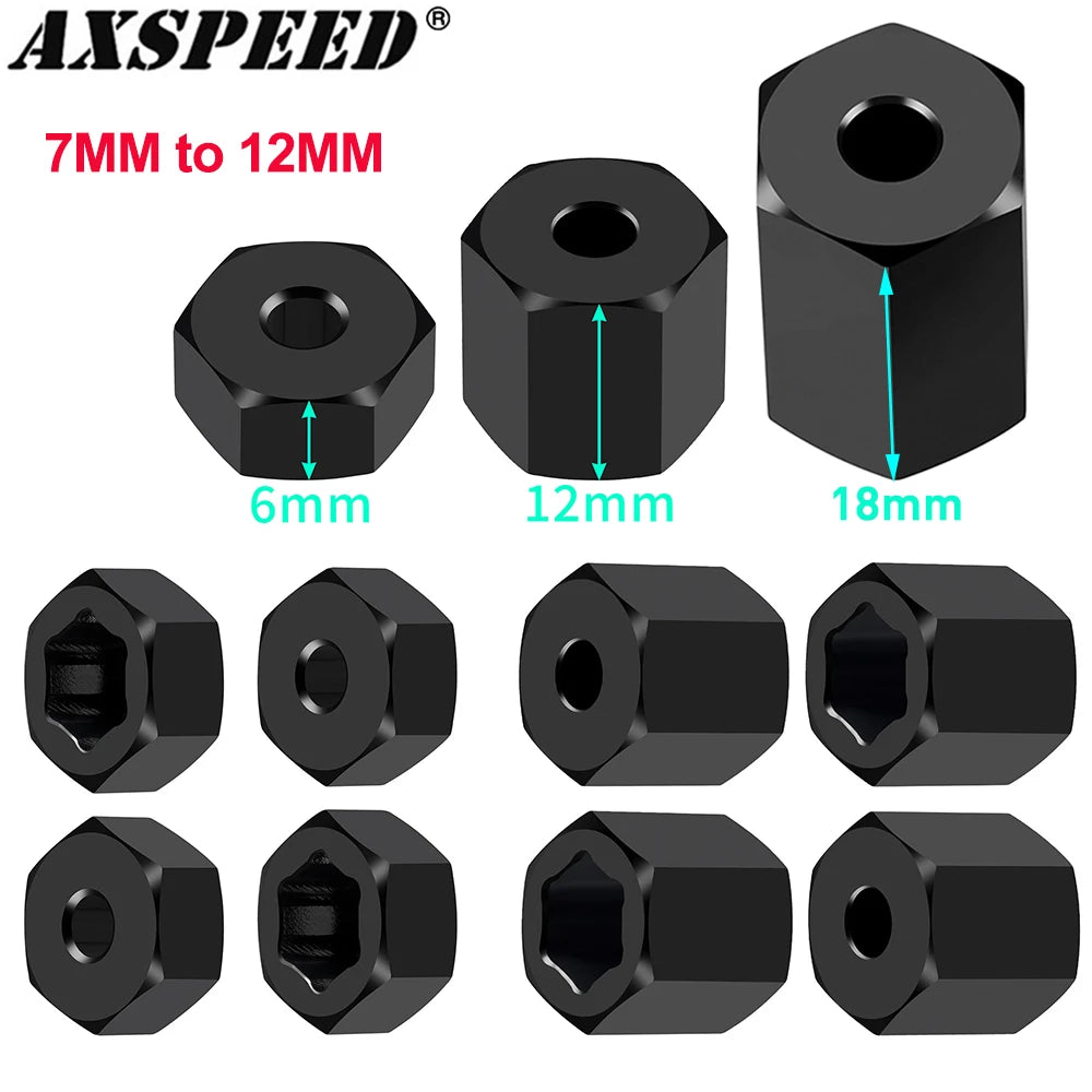 AXSPEED 4Pcs Aluminum 7mm to 12mm Wheel Hex Hub Adapters Con