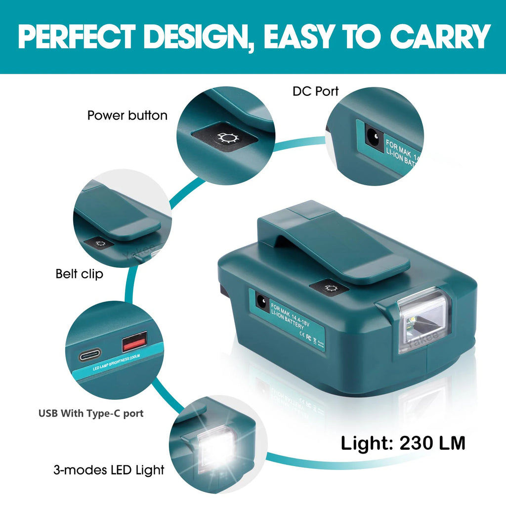 Tool Battery LED Light 230lm Adapter for Makita 14V 18V Batt