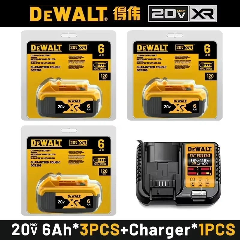 100% Original Dewalt 20V Battery 6.0Ah 5.0Ah DCB206 DCB205 20V Dewalt Power Tool Replacement Battery DCB200 DCB184 Fast Charger