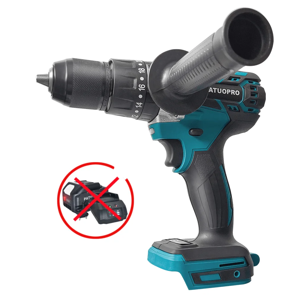PATUOPRO 13MM Brushless Electric Impact Drill 20+3 Torque Settings Cordless Drill Screwdriver Power Tools Fit Makita 18V Battery