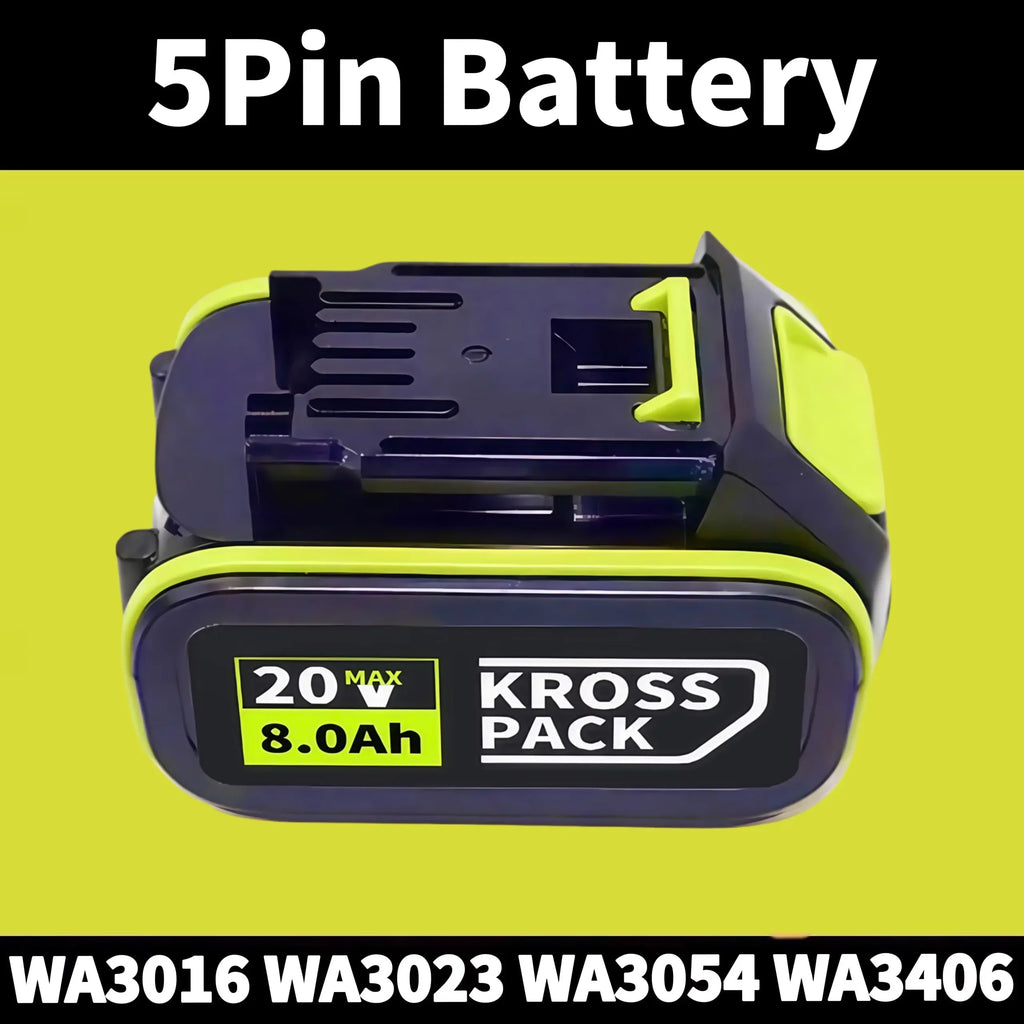 100% Orginal WORX Green 5-Pin Battery 20V 6.0 Ah/8.0 Ah Li-ion Battery Charger Suitable for Worx ROCKWELL Products Power Tools