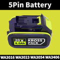 100% Orginal WORX Green 5-Pin Battery 20V 6.0 Ah/8.0 Ah Li-ion Battery Charger Suitable for Worx ROCKWELL Products Power Tools