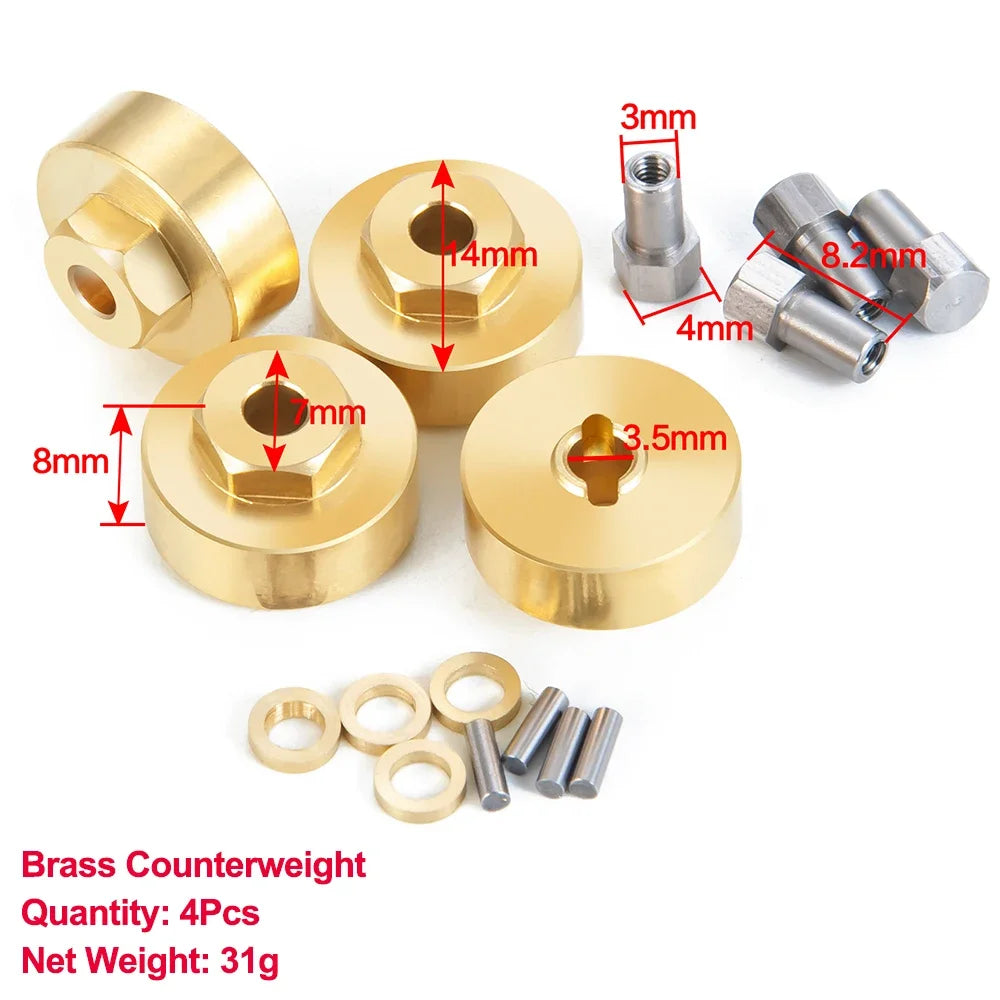 YEAHRUN Axial SCX24 Upgrade Parts Brass Counterweight Wheel Hex Adapter Axle Diff Cover Steering Knuckle Girder Motor Gears
