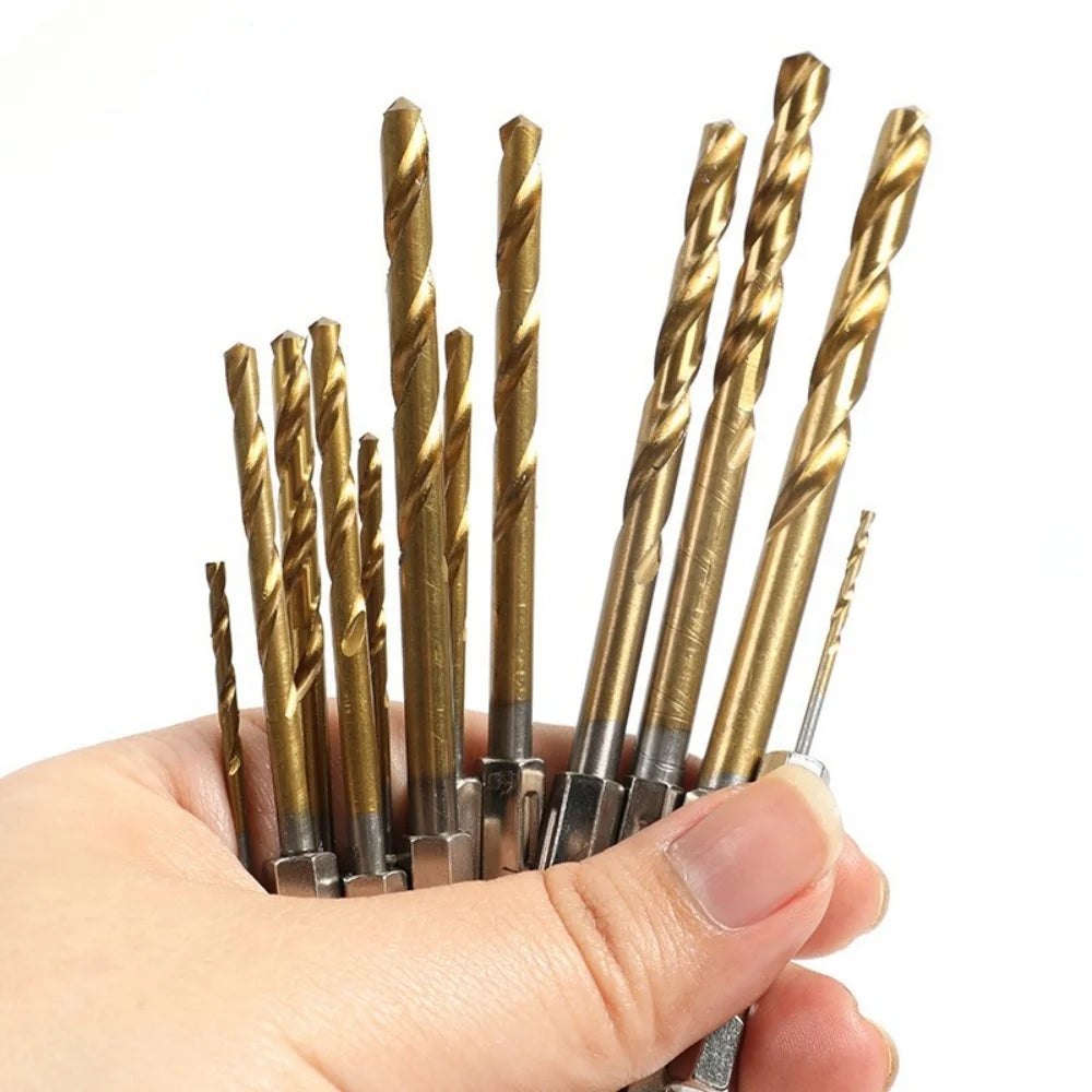 Hexagonal Handle Twists Drill Bits Set Titanium Plated Twist