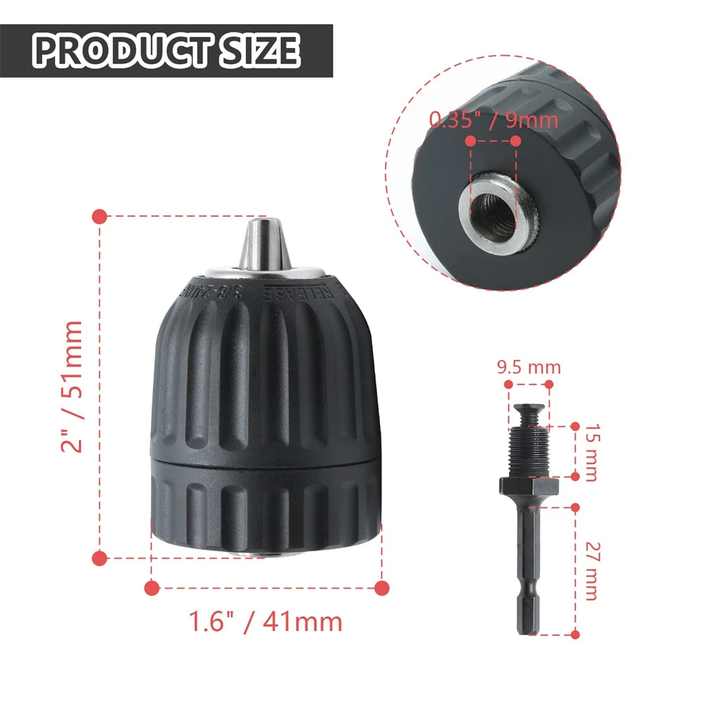 0.8mm-10mm Keyless Drill Chuck Set with Hex Shank 3/8-24UNF 