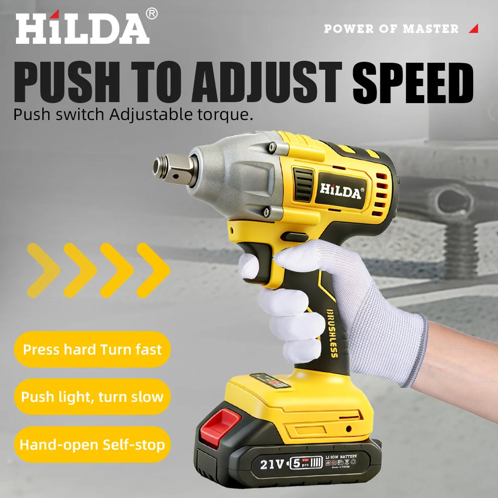 HILDA 1/2 Inch Brushless Impact Wrench LED Light Wrench Port