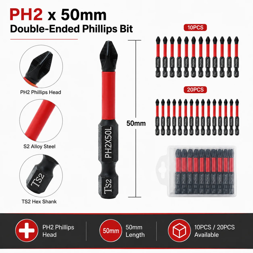 10 20pcs Magnetic PH2 Screwdriver Bits Set 50mm S2 Steel Imp