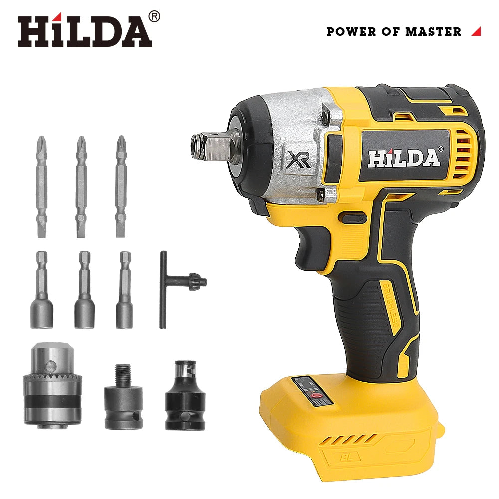 HILDA 1/2 Brushless Impact Wrench 1200N.m High Torque Electric Wrench Power Tool for Scaffolding Tire Repair For Makita Battery