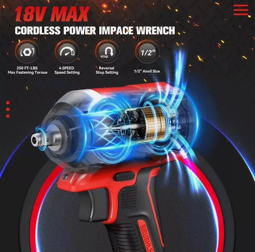 500N.m 1/2 Brushless 4 Gears Cordless Impact Wrench for Milw