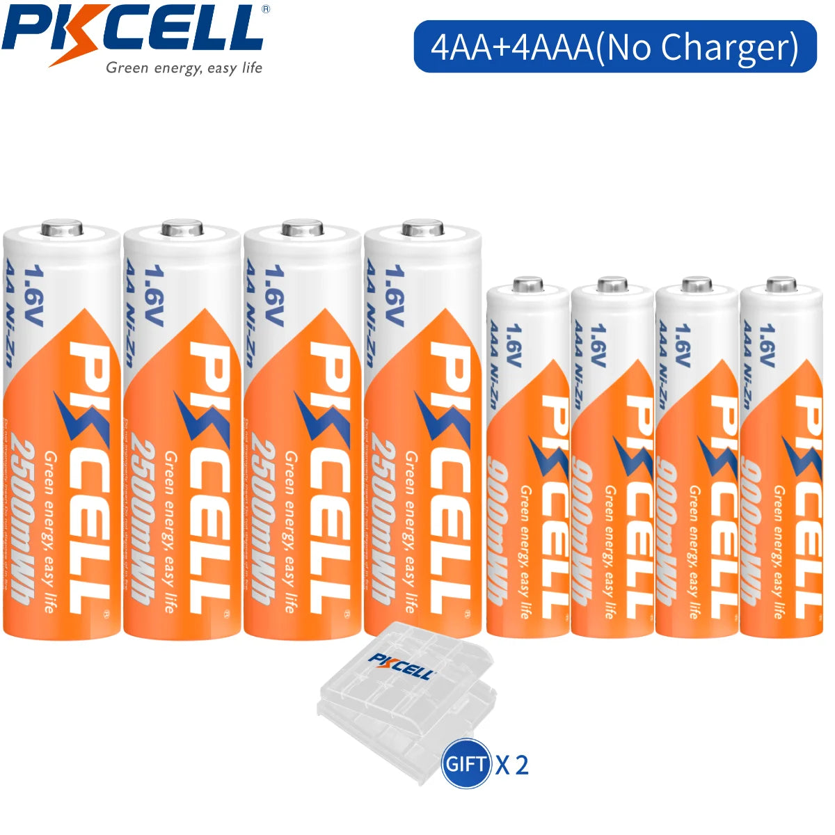 PKCELL 4PC 1.6V AA 2500mWh Battery And 4PC AAA 900mWh 1.6V NI-ZN Rechargeable Battery for Toys Flashlight Camera Power Tool