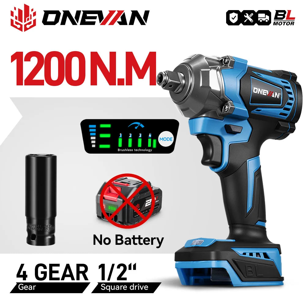 ONEVAN 1200N.M Brushless Electric Impact Wrench Cordless Scr