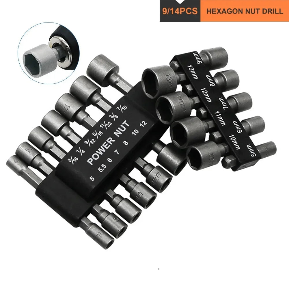 9/14pcs/set 5mm-13mm Hex SocketS Sleeve Nozzles Nut Driver S