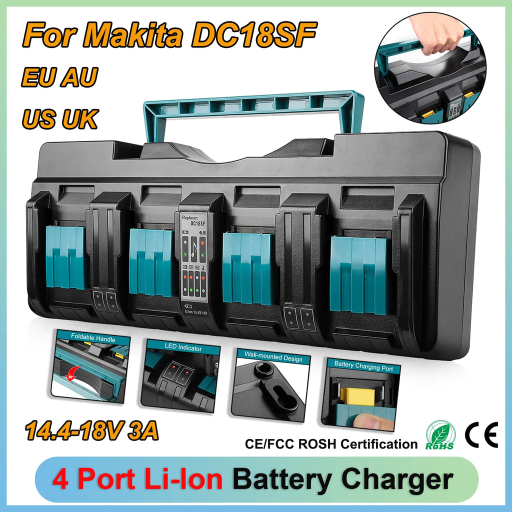 DC18SF For Makita 18V 14.4V 4 Port Li-ion Battery Charger Fo