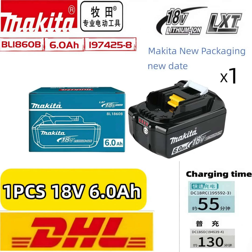 6Ah 100% Original Makita 18V Battery BL1860B Rechargeable Lithium-Ion Battery for Makita 18V Power Tools Replace the Battery.