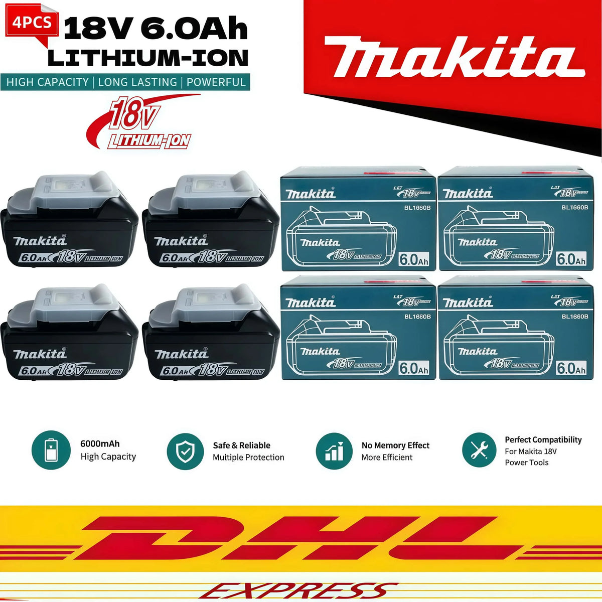 6AH Original Makita 18 V Battery Rechargeable Power Tool Battery Replaceable LED Lithium-ion LXT BL1860B BL1860BL1850 BL1830