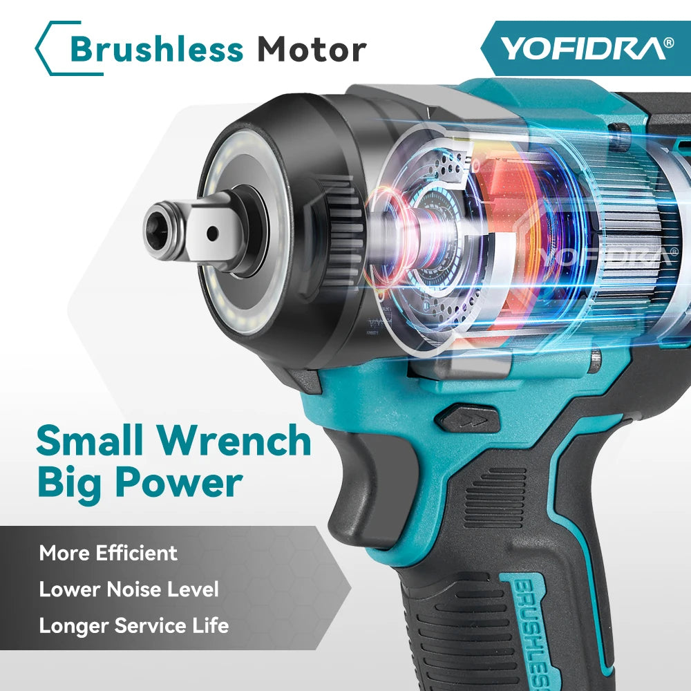YOFIDRA 1200N.M Brushless Electric Impact Wrench 5 Gears 1/2