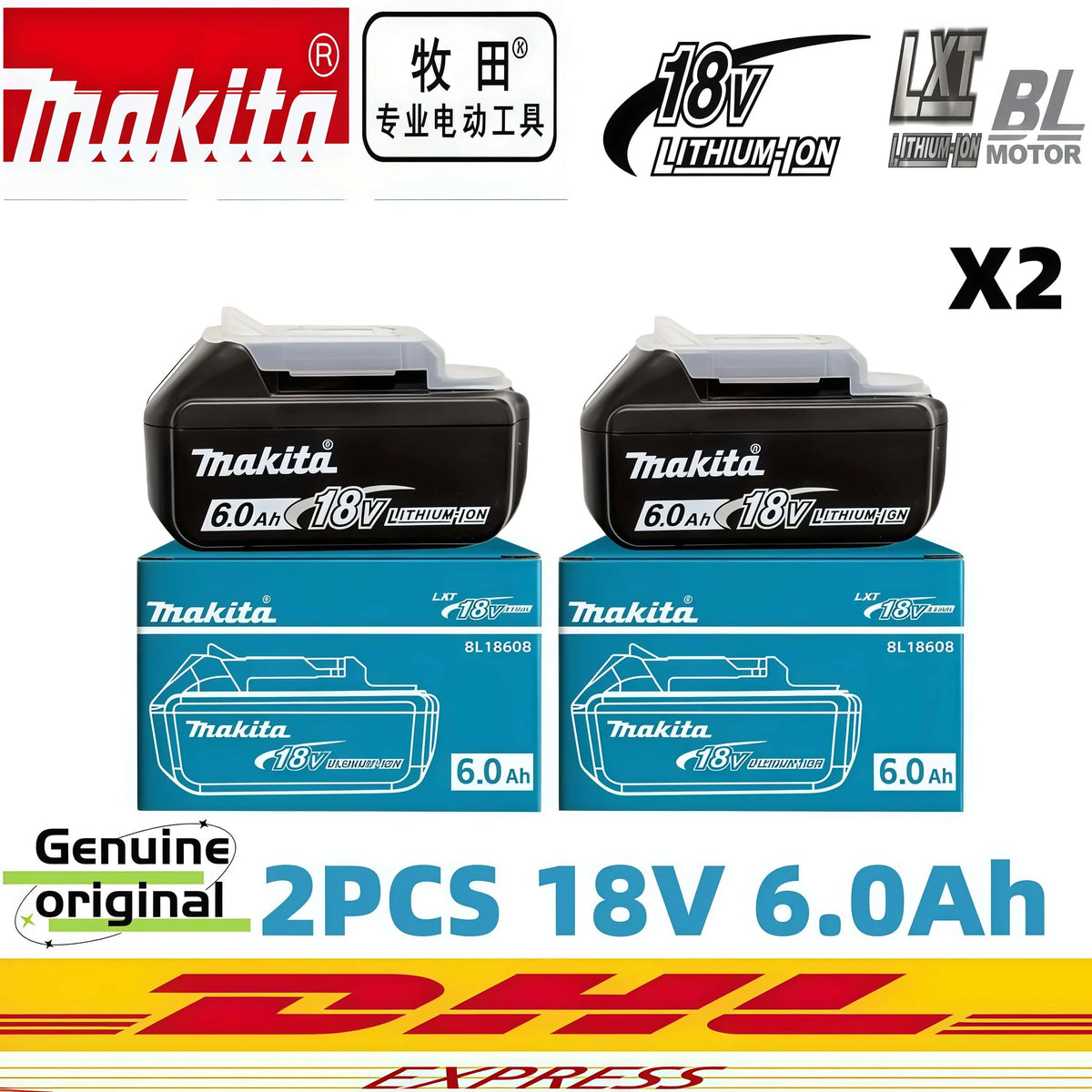 %Genuine 6AH Makita BL1860 6Ah Battery Power Tools Li-ion Replacement LXT BL1850 BL1840 for 18V Screwdriver with BMS 18V Battery