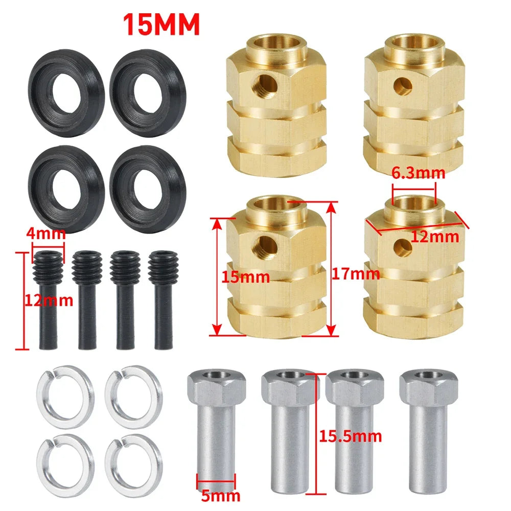 AXSPEED 4PCS 12mm Wheel Hex Adapter Heavy Duty Brass 5/8/9/10/11/12/15/20mm for 1/10 TRX4 TRX6 RC Crawler Car Parts