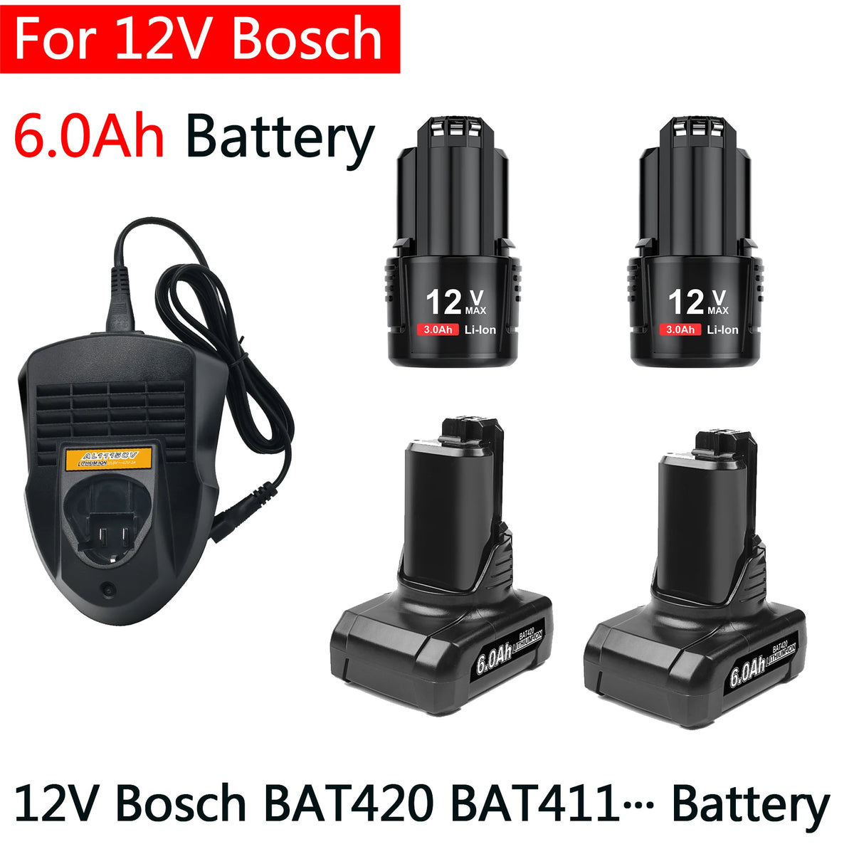 For 12V Bosch 6Ah Li-ion BAT420 BAT411 Replacement Battery f