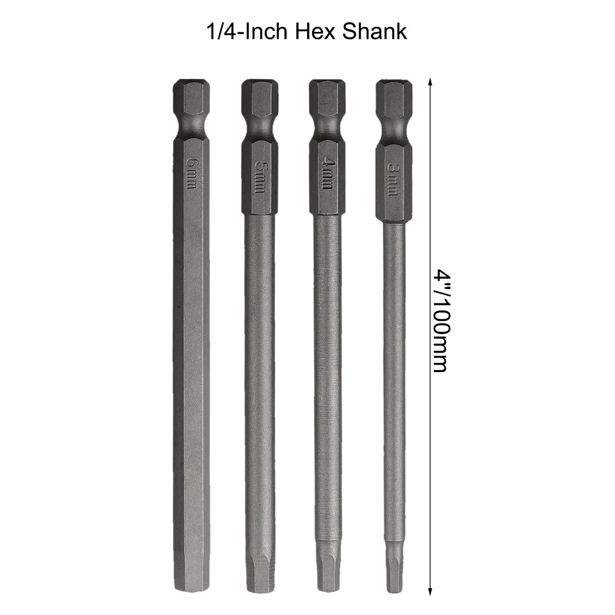 4Pc 1/4inch Hex Shank 100mm Long Screwdriver Bits Set For To