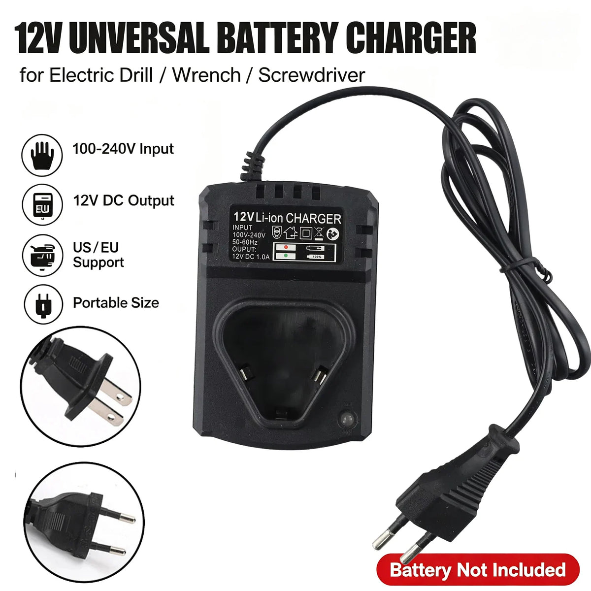 12V Li ion Battery Charger US EU Plug Universal Electric Dri