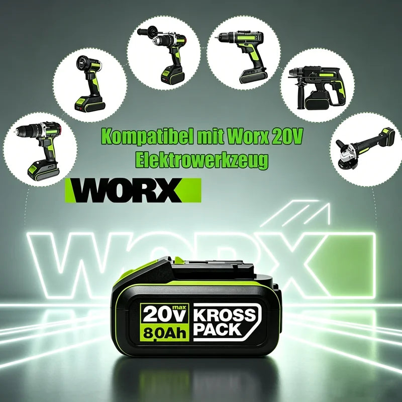 100% Orginal WORX Green 5-Pin Battery 20V 6.0 Ah/8.0 Ah Li-i