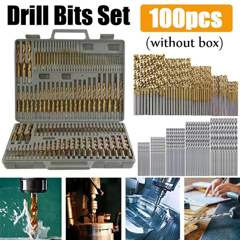 100/50pcs Titanium Coated HSS High Speed Steel Drill Bit Set