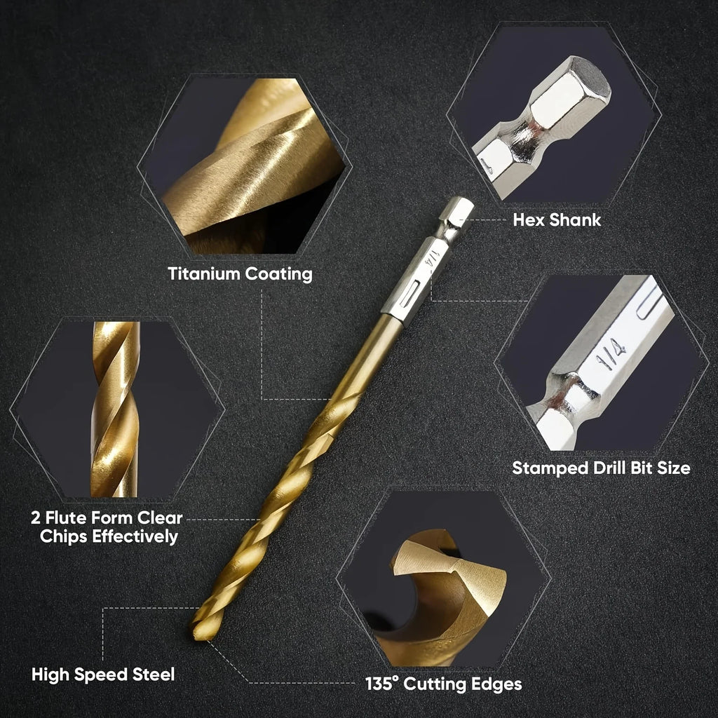 50/99pcs Titanium Coated High Speed Steel Drill Bit Set Hex 