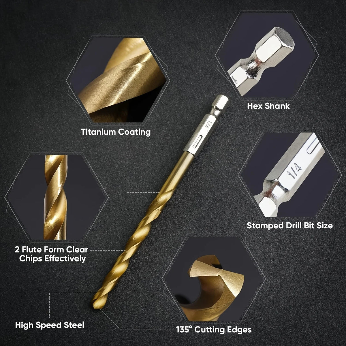 50/99pcs Titanium Coated High Speed Steel Drill Bit Set Hex 