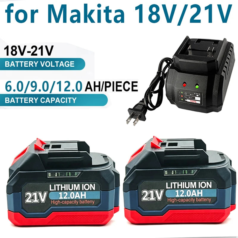 21V 12.0AH For Makita 18V Battery Power Tool Battery LED Ind