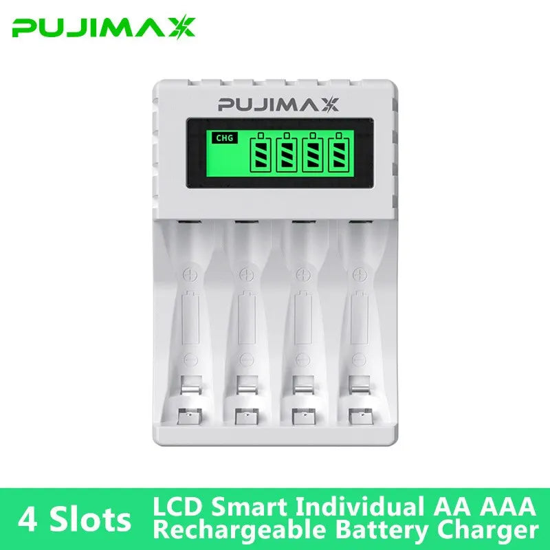 PUJIAMX AA/AAA Rechargeable Battery Charger LCD Display Port