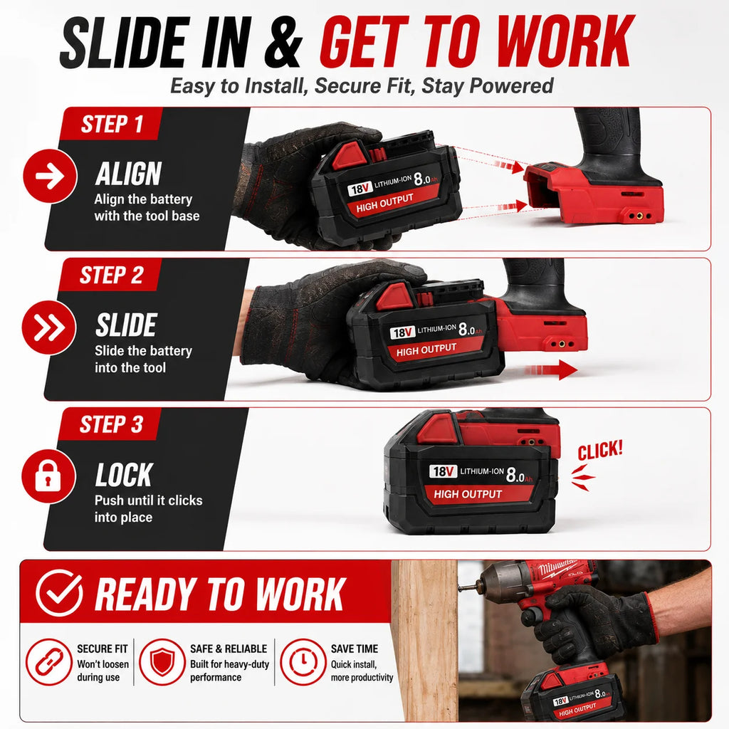 8.0Ah Replacement Battery Compatible with Milwaukee M18 18V 