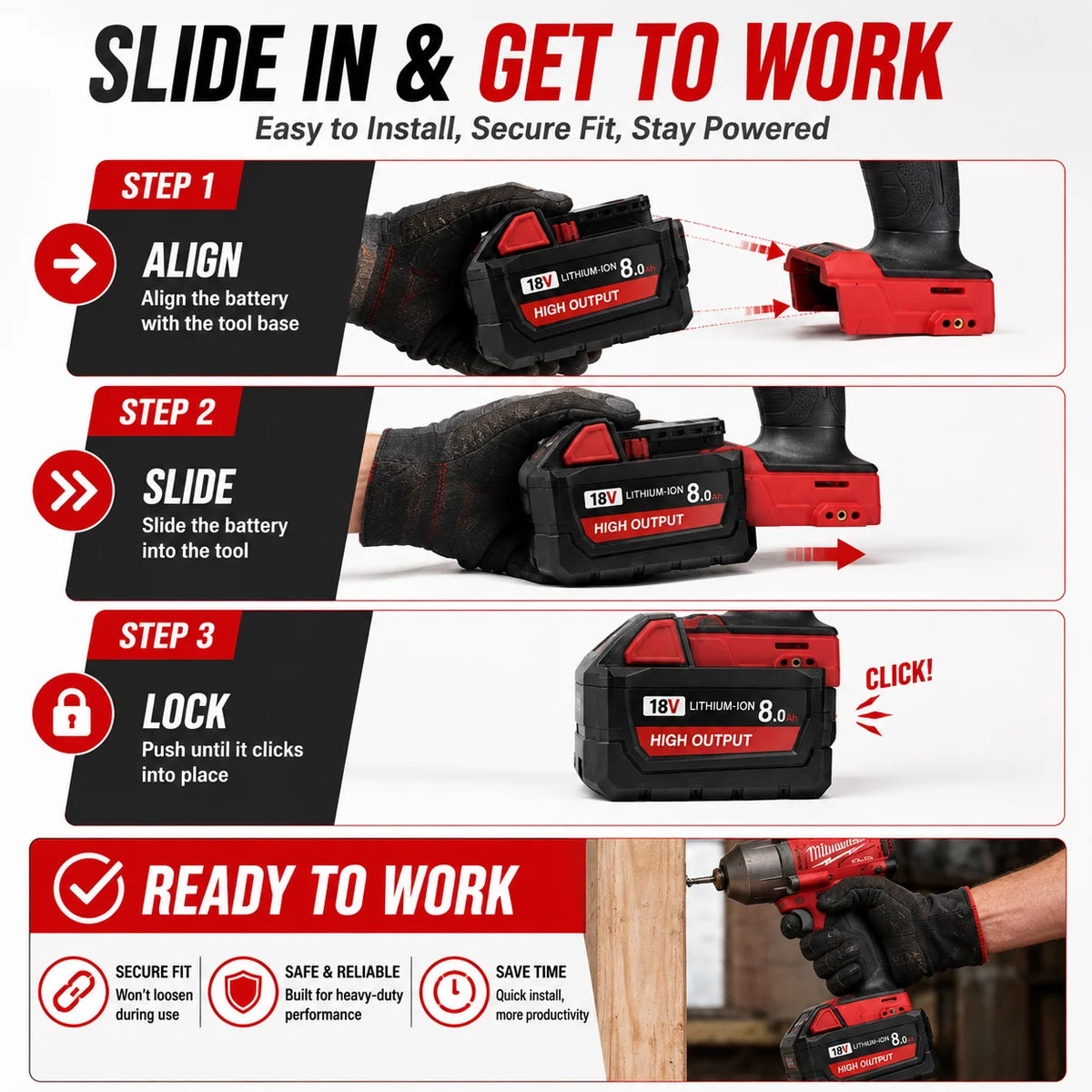 8.0Ah Replacement Battery Compatible with Milwaukee M18 18V 