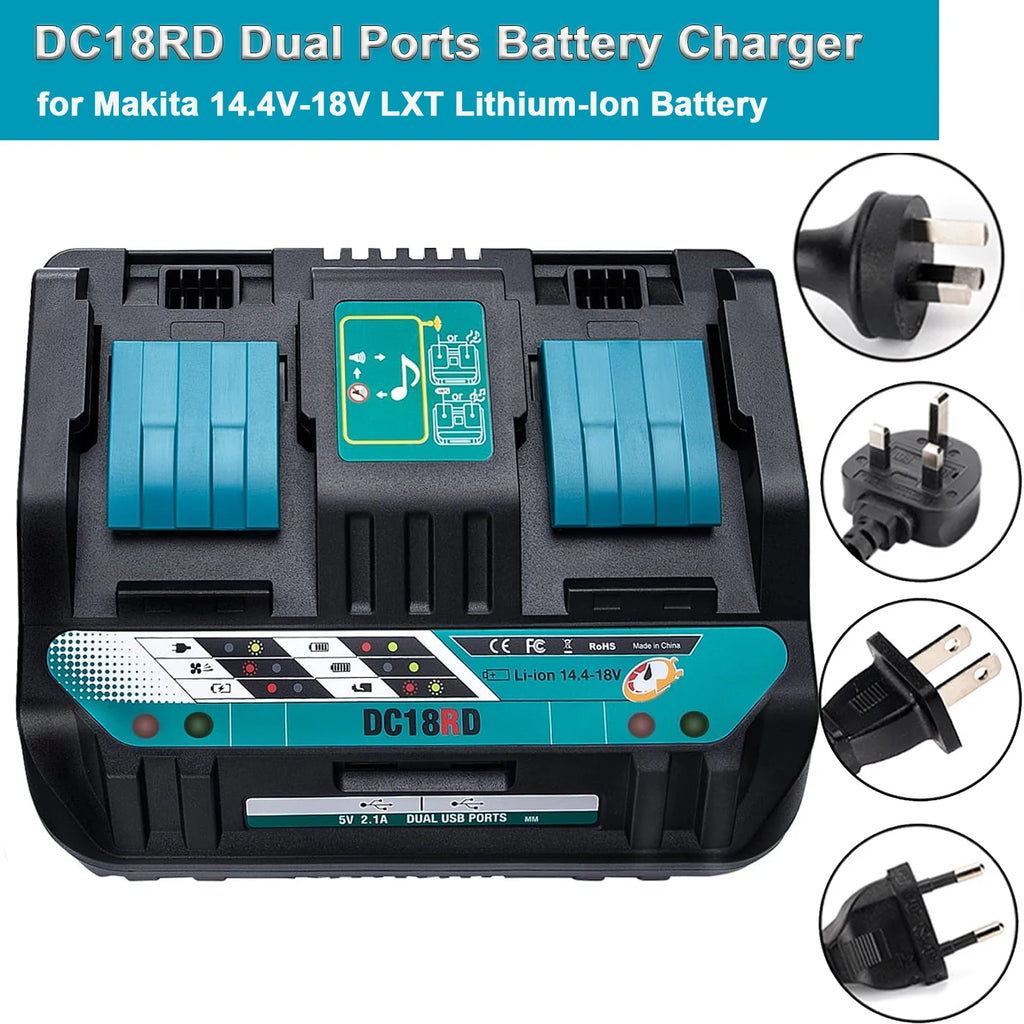 Dual Ports Lithium Battery Charger for Makita 14.4V-18V LXT 