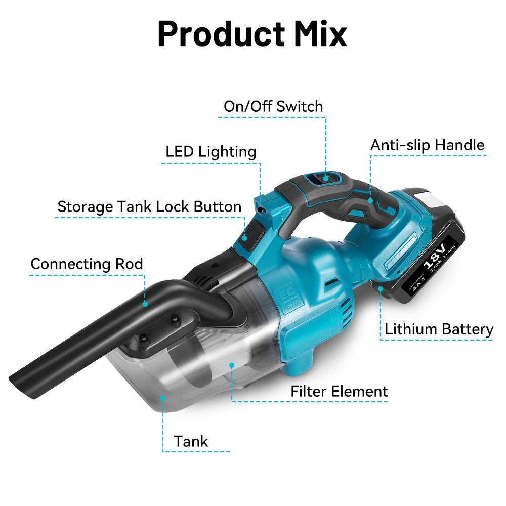 Electric Vacuum Cleaner Handheld Cordless Vacuum Home Car Du