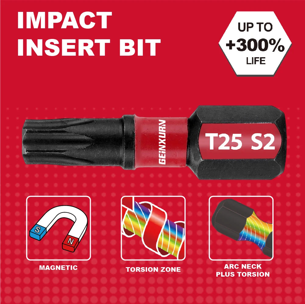 GEINXURN Impact Tough 25 Torx 1 in. Insert Driver Bits Magne