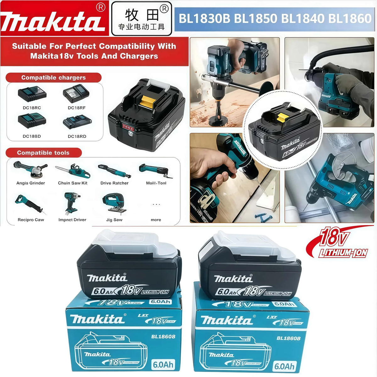 100% Genuine Makita 18V Battery Pack 18V 6Ah Makita Battery 