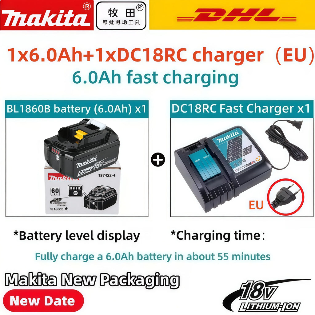 100% Original Makita Battery 18V 6.0Ah Rechargeable Battery Replacing Makita BL1830B L1840B L1850B L1860B Power Tool Battery