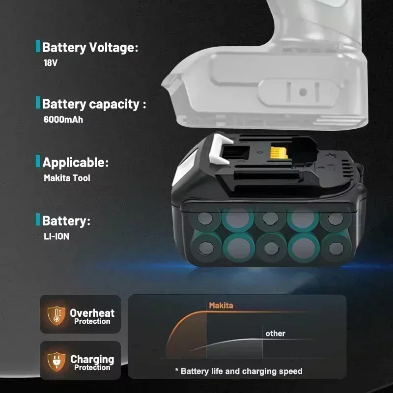 100% Original Makita Battery 18V 6.0Ah Rechargeable Battery 