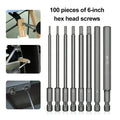 8PC Hexagonal Screwdriver Head Set 100mm Long S2 Alloy Steel