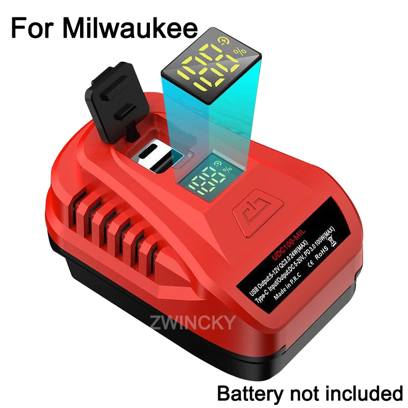 100W Two Way Charging Adapter For Makita/Dewal/Milwaukee/Bosch/Einhel With USB Type-C Port Type-C Reverse Charge Adapter