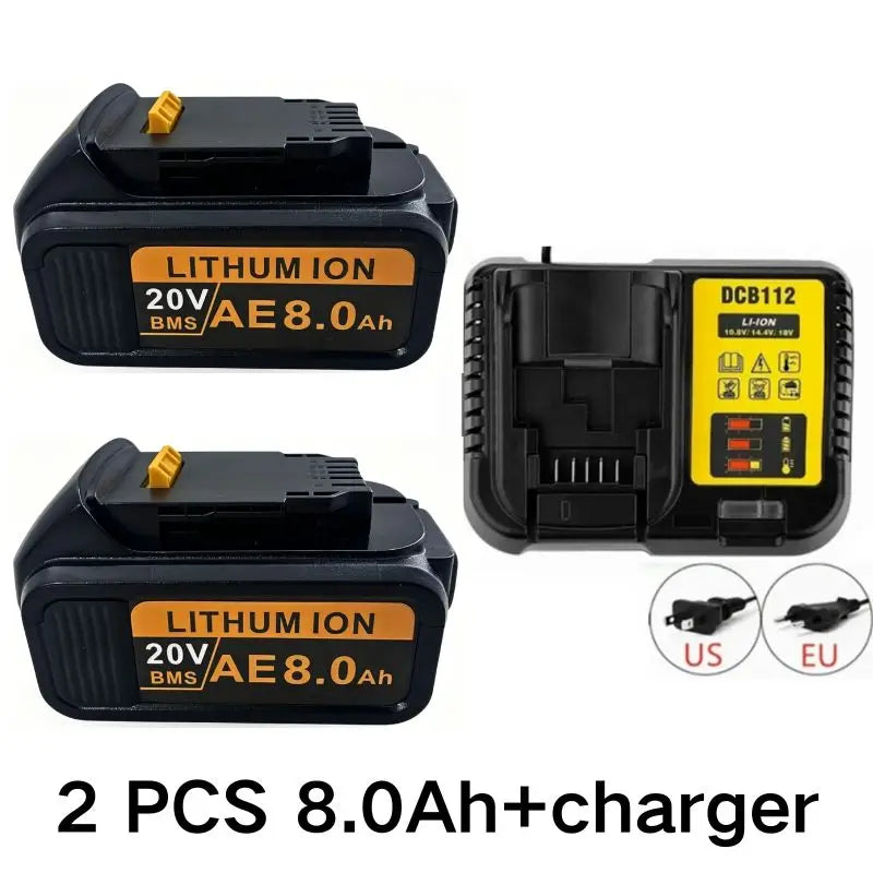 20V For DeWalt 12Ah/9Ah/8Ah/6Ah/3Ah Li-lon Battery Replacement DCB DCD DCF DCG series Power Tools+charger+electric drill