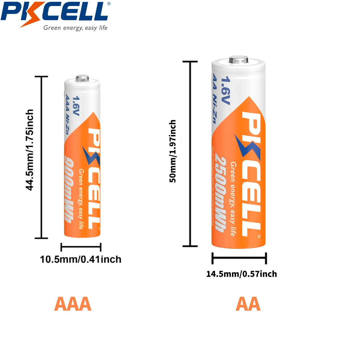 PKCELL 4PC 1.6V AA 2500mWh Battery And 4PC AAA 900mWh 1.6V N