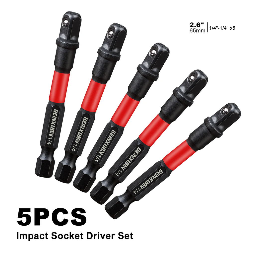 Geinxurn 1/4 Impact Socket Driver Set 3Inches Extension Bit with Holder Adapt Your Power Drill to High Torque Impact Wrench