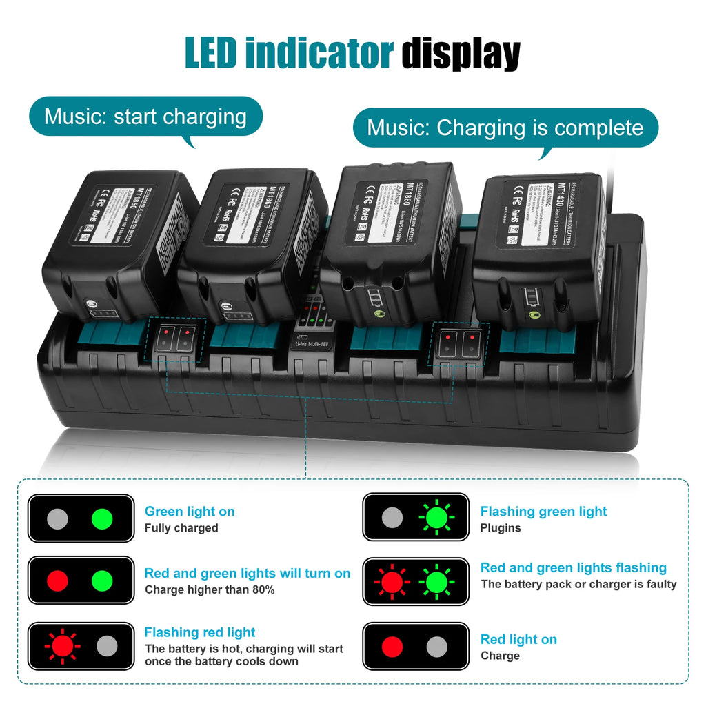 DC18SF For Makita 18V 14.4V 4 Port Li-ion Battery Charger Fo