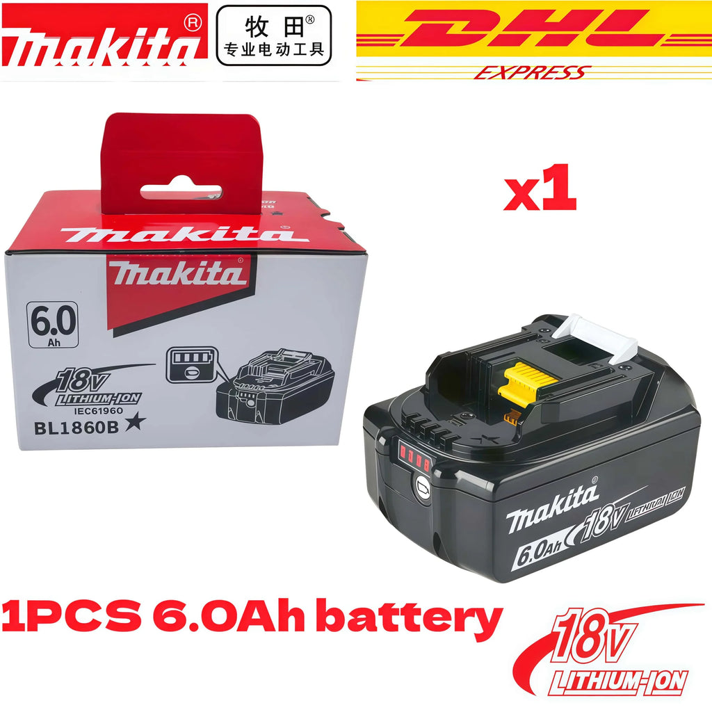 100% Genuine Makita Rechargeable 18V Battery Makita 6000mAh Replaceable BL1860 BL1850B Series High-Capacity Power Tool Battery